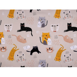 Cotton fabric / canvas cats - Lightbeige (1 Meter)