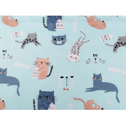 Cotton fabric / canvas cats - Blue light (1 Meter)