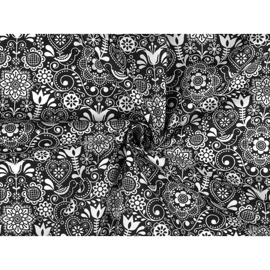 Cotton fabric / canvas - folk style - Grey (1 Meter)