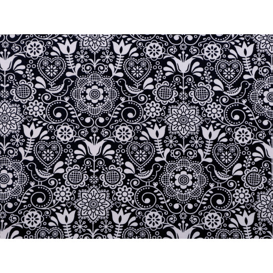 Cotton fabric / canvas - folk style - Grey (1 Meter)