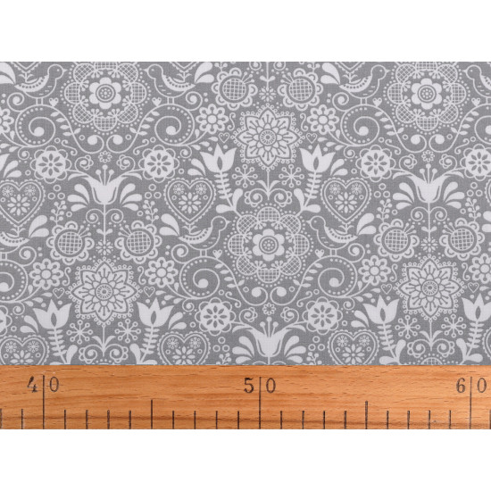 Cotton fabric / canvas - folk style - Grey (1 Meter)
