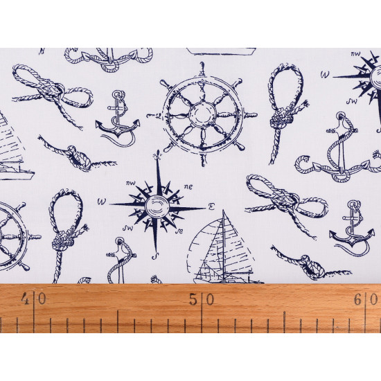 Cotton fabric / canvas - nautical pattern - Blue dark (1 Meter)