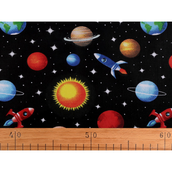 Baumwollstoff/leinen universum/planeten - Schwarz (10 Meter)