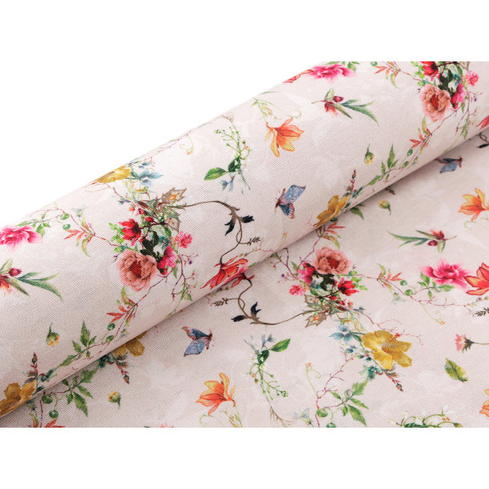 Decorative fabric loneta flowers - Ecru light (10 Meters)