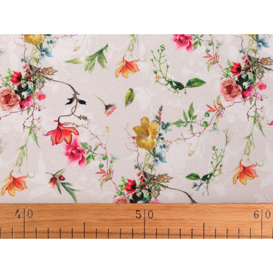 Decorative fabric loneta flowers - Ecru light (10 Meters)