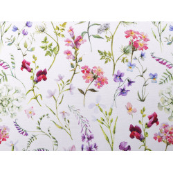 Decorative fabric loneta, meadow flowers - White (1 Meter)