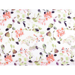 Cotton fabric / canvas, flowers / leaves - White (1 Meter)