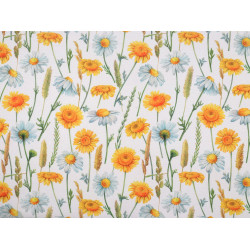 Decorative fabric loneta flowers - White natural (1 Meter)
