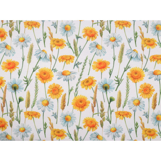 Decorative fabric loneta flowers - White natural (1 Meter)
