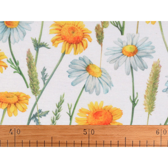 Decorative fabric loneta flowers - White natural (1 Meter)
