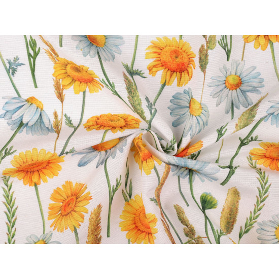 Decorative fabric loneta flowers - White natural (1 Meter)