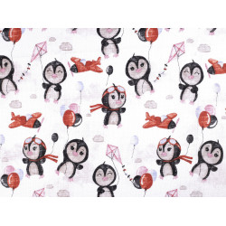 Cotton muslin cheesecloth fabric, penguin - Cinnamon (1 Meter)
