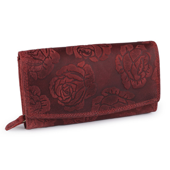 Damen geldbörse aus leder mit blumen - Rot (1 Stück) Damen geldbörse aus leder mit blumen - Rot (1 Stück)