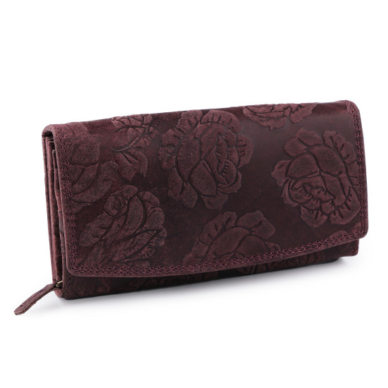 Damen geldbörse aus leder mit blumen - Rot (1 Stück) Damen geldbörse aus leder mit blumen - Rot (1 Stück)