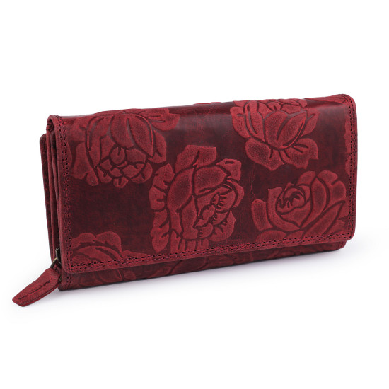 Damen geldbörse aus leder mit blumen - Rot (1 Stück) Damen geldbörse aus leder mit blumen - Rot (1 Stück)
