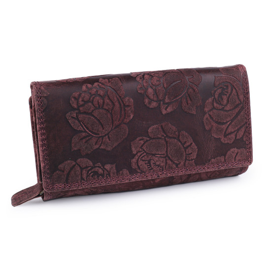 Damen geldbörse aus leder mit blumen - Rot (1 Stück) Damen geldbörse aus leder mit blumen - Rot (1 Stück)