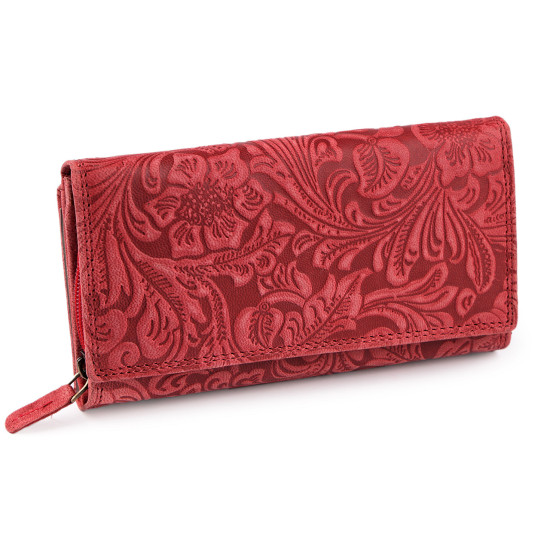 Damen geldbörse aus leder mit blumen - Rot (1 Stück) Damen geldbörse aus leder mit blumen - Rot (1 Stück)