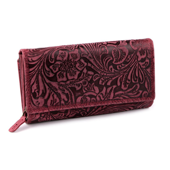 Damen geldbörse aus leder mit blumen - Rot (1 Stück) Damen geldbörse aus leder mit blumen - Rot (1 Stück)