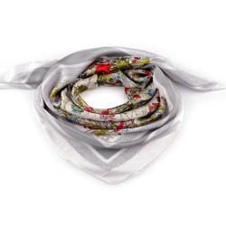 Satin scarf, meadow flowers 70x70 cm - Grey (1 Piece)