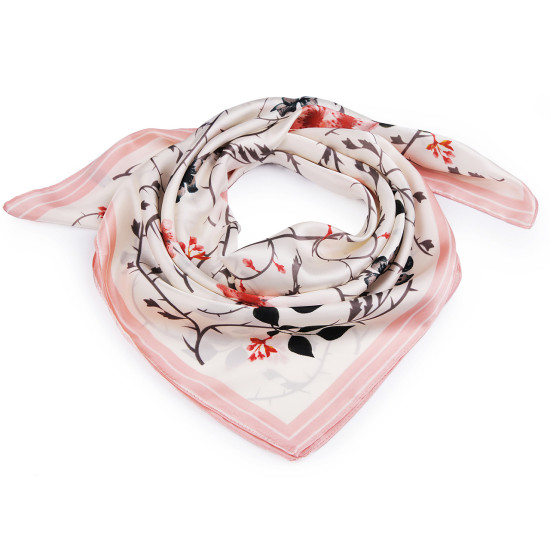 Foulard in raso, sciarpa avvolgente, in seta, motivo: fiori, dimensioni: 70 x 70 cm - Crema più chiaro (1 Pezzo)