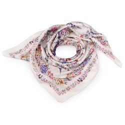 Satin scarf, silk hair wrapping scarf, flowers 70x70 cm - Creamy light (1 Piece)