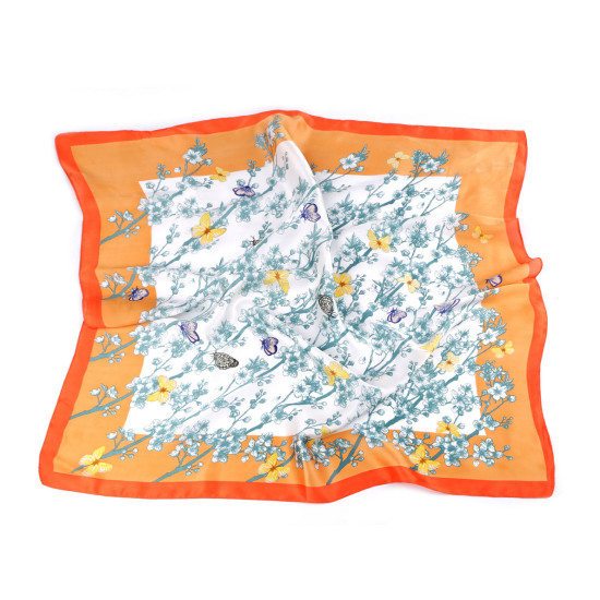 Pañuelo de seda satinada, mariposa, 70 x 70 cm - Salmón (1 Pieza)