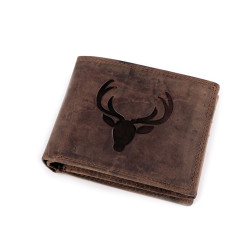 Men's leather wallet for hunters, fishermen, bikers 9.5x12 cm - Light brown (1 Piece)