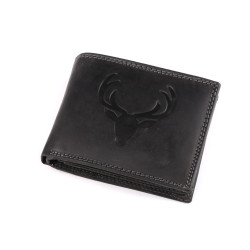 Men's leather wallet for hunters, fishermen, bikers 9.5x12 cm - Black (1 Piece)