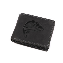 Férfi pénztárca bőr, halásznak, motorosnak 9,5x12 cm - Fekete (1 Darab)