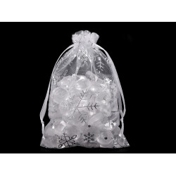 Christmas gift bag snowflakes 10x15 cm organza - White (10 Pieces)