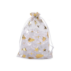Woreczek podarunkowy 10x14,5 cm organza motyw świąteczny - White (10 Sztuki)