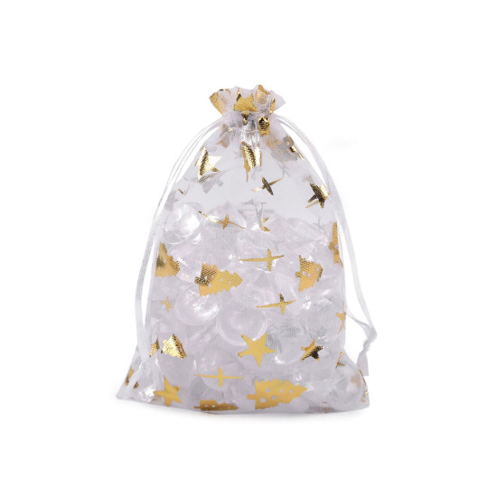 Woreczek podarunkowy 10x14,5 cm organza motyw świąteczny - White (100 Sztuki) Woreczek podarunkowy 10x14,5 cm organza motyw świąteczny - White (100 Sztuki)