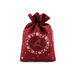 Christmas gift bag 20x30 cm jute imitation reindeer - Red (1 Piece)