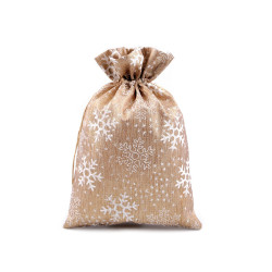 Bolsa de regalo navideña, estampado brocado, copos de nieve 20x30 cm - Oro (1 Pieza)