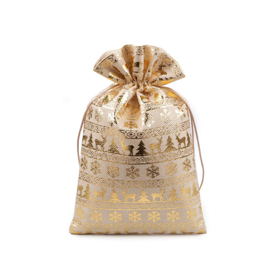 Sac cadeau de noël avec imprimé métallisé, 20 x 30 cm, imitation jute - Écru lumineux (1 Pièce) Sac cadeau de noël avec imprimé métallisé, 20 x 30 cm, imitation jute - Écru lumineux (1 Pièce)