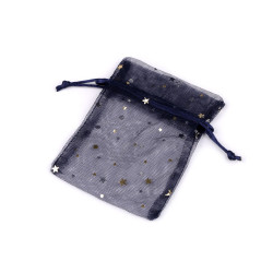 Woreczek podarunkowy tiulowy 10x13 cm gwiazdy - Granatowy (10 Sztuki)