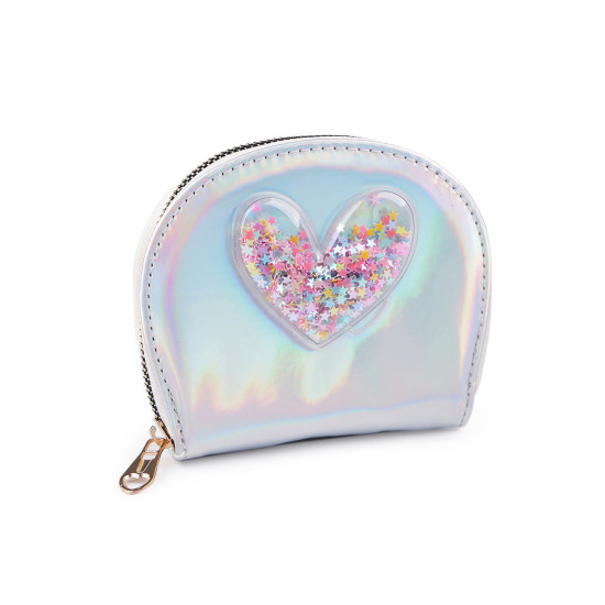 Girl's wallet, heart with sand sequins 10.5x13 cm - Blue light (1 Piece) Girl's wallet, heart with sand sequins 10.5x13 cm - Blue light (1 Piece)