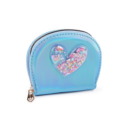 Girl's wallet, heart with sand sequins 10.5x13 cm - Blue light (1 Piece)