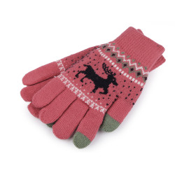 Knitted gloves with lining, unisex, touch-screen - Pink (1 Pair)