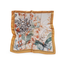 Batic / eșarfă din satin flori si fluture 70x70 cm - Maro bronz (1 Bucată)