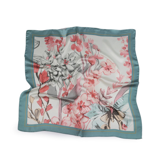 Batic / eșarfă din satin flori si fluture 70x70 cm - Maro bronz (1 Bucată) Batic / eșarfă din satin flori si fluture 70x70 cm - Maro bronz (1 Bucată)