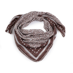 Scarf with flowers and crocheted hem 85x85 cm - Brown (1 Piece)