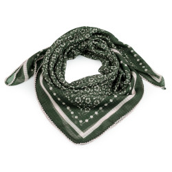 Scarf with flowers and crocheted hem 85x85 cm - Green (1 Piece)