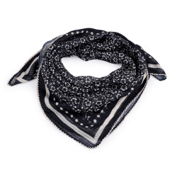 Scarf with flowers and crocheted hem 85x85 cm - Blue dark (1 Piece)