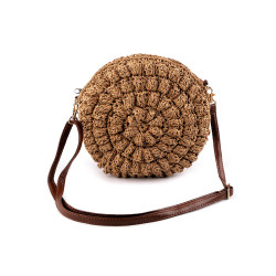 Crocheted crossbody handbag ø25 cm, raffia - Natural brown (1 Piece)