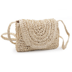 Crocheted raffia handbag - crossbody bag 16x21 cm - Natural light (1 Piece)
