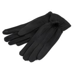Mănuși de damă cu pompon din blană, tactile - Negru (1 Pereche)