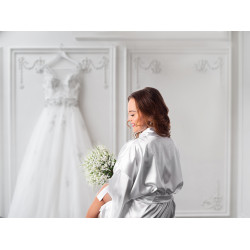 Satin robe for brides with appliqué - Off white (1 Piece)