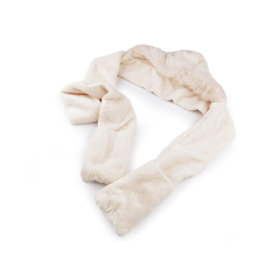 Fur hat "3in1" gloves, shawl, hood - Beige (1 Piece) Fur hat "3in1" gloves, shawl, hood - Beige (1 Piece)