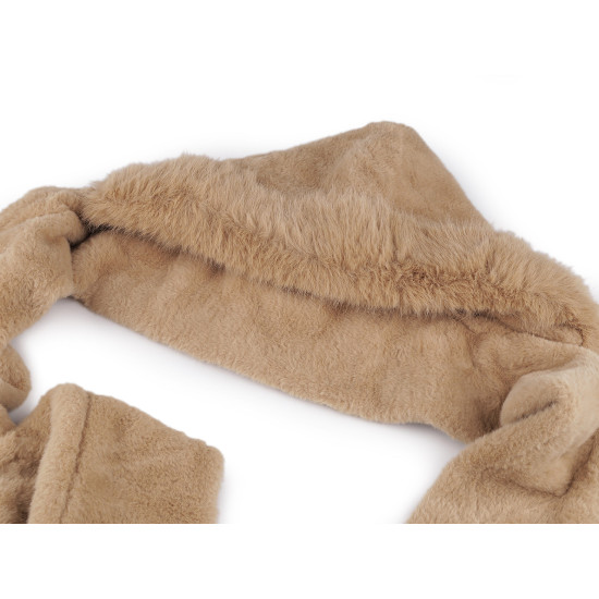 Fur hat "3in1" gloves, shawl, hood - Beige (1 Piece) Fur hat "3in1" gloves, shawl, hood - Beige (1 Piece)